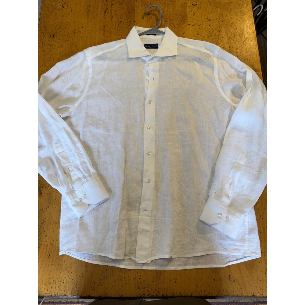 Peter Millar Collection Large White 100% Linen Long Sleeve Button Down Shirt